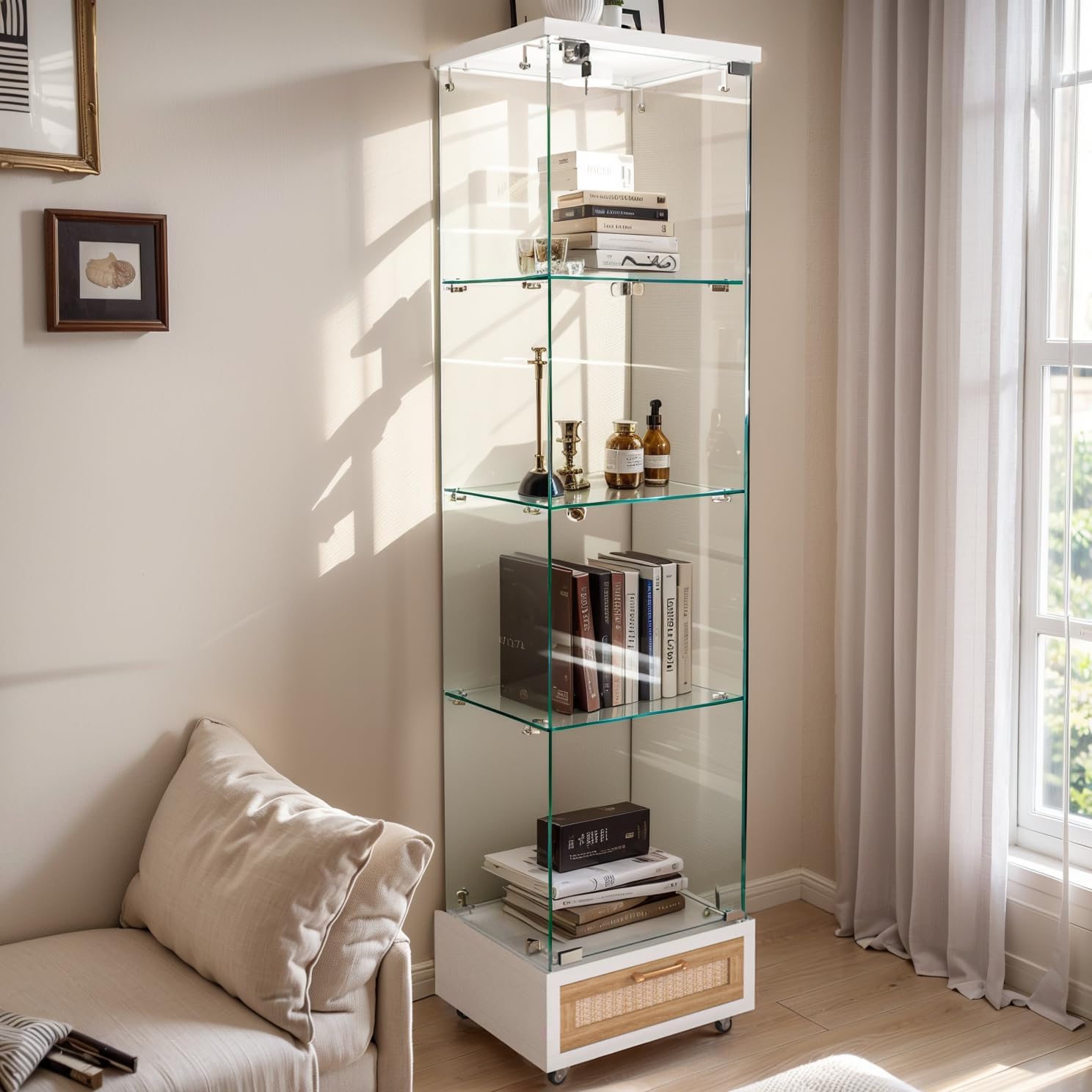 良品】アンティーク ガラス棚 ブックケース フラップ式扉 良品